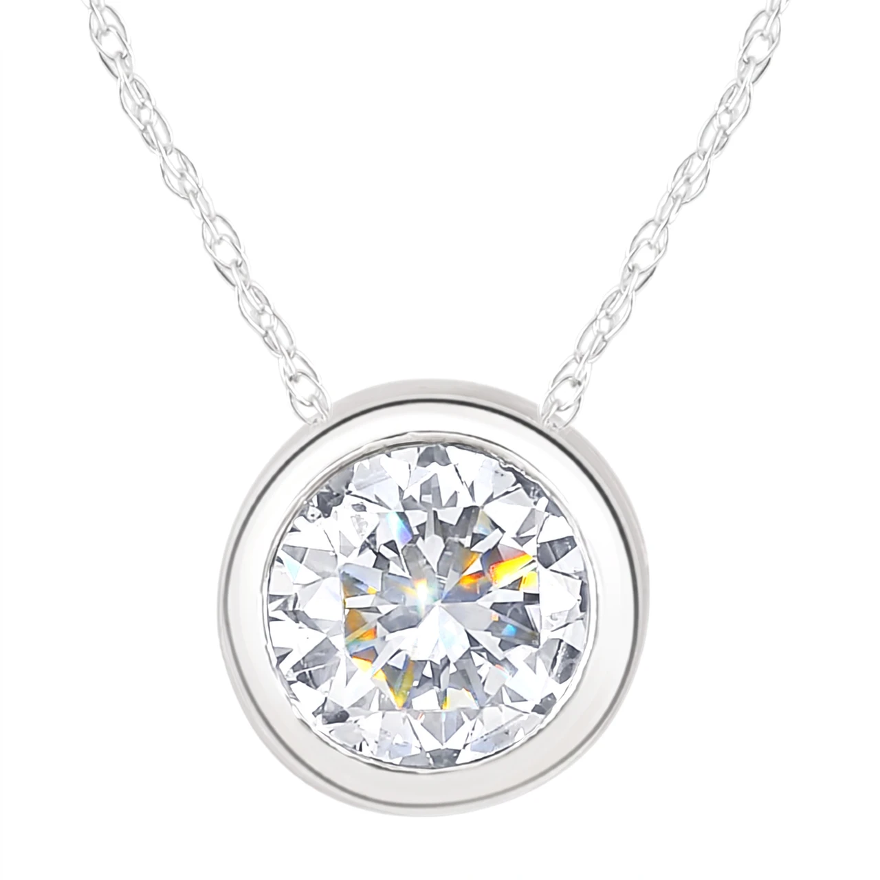 1 1/2Ct Solitaire Round Cut Lab Grown Diamond Bezel 14k Gold Necklace Pendant (F-G, VS)