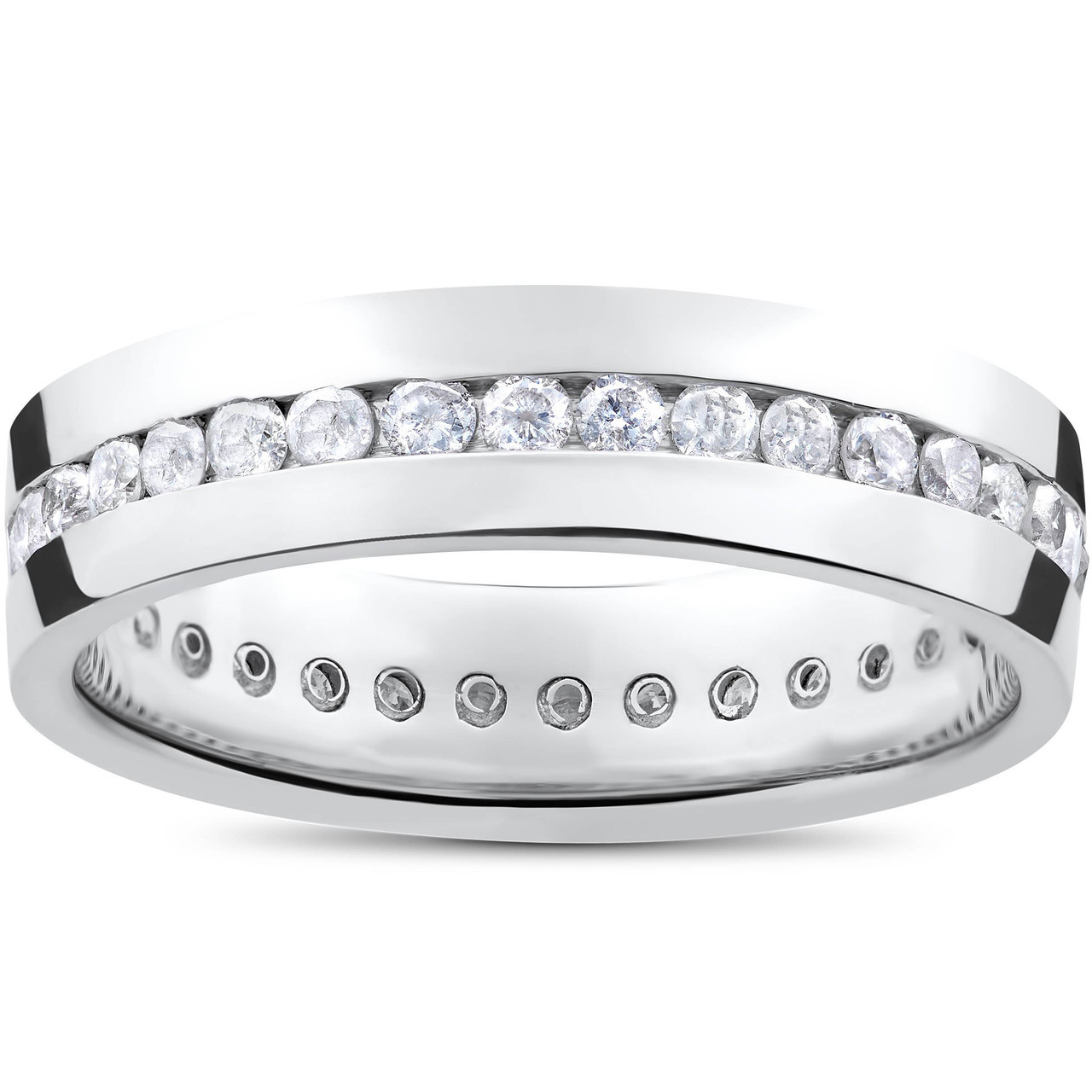 Mens 1 1/4ct Real Diamond Channel Set Eternity Ring Wedding Band Anniversary (G-H, I1)