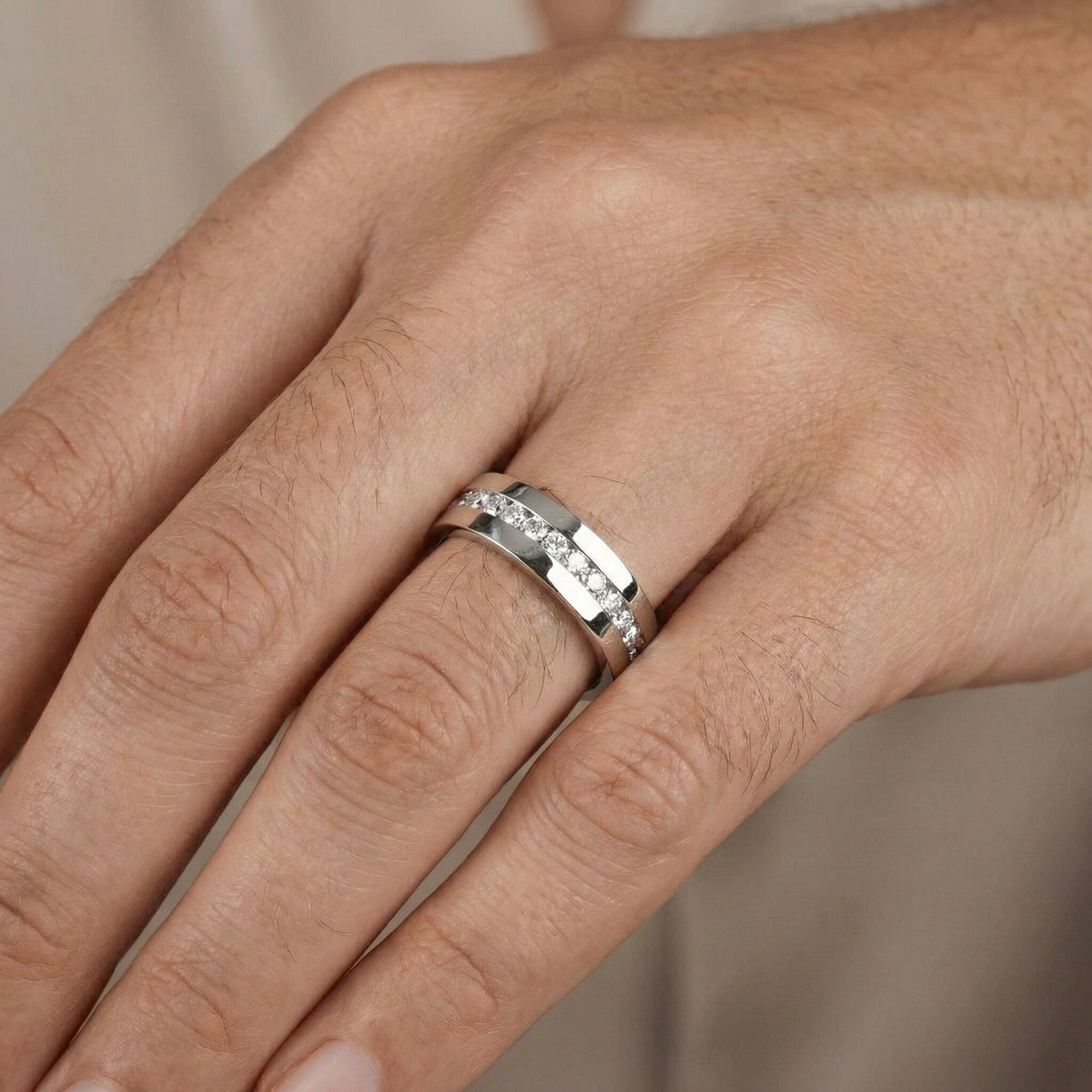 Mens 1 1/4ct Real Diamond Channel Set Eternity Ring Wedding Band Anniversary (G-H, I1)