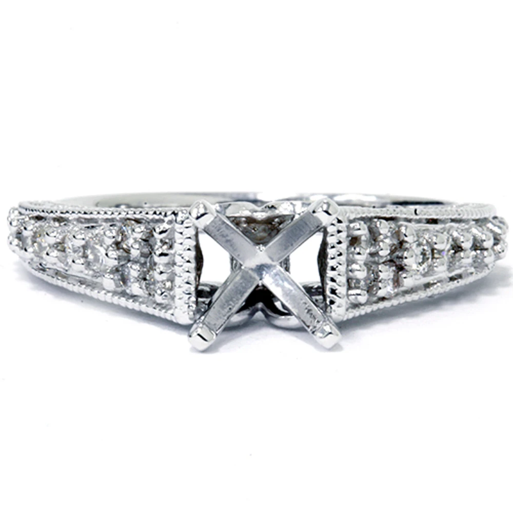 3/8ct Vintage Diamond Engagement Ring Mount 14K White Gold (G-H, SI)