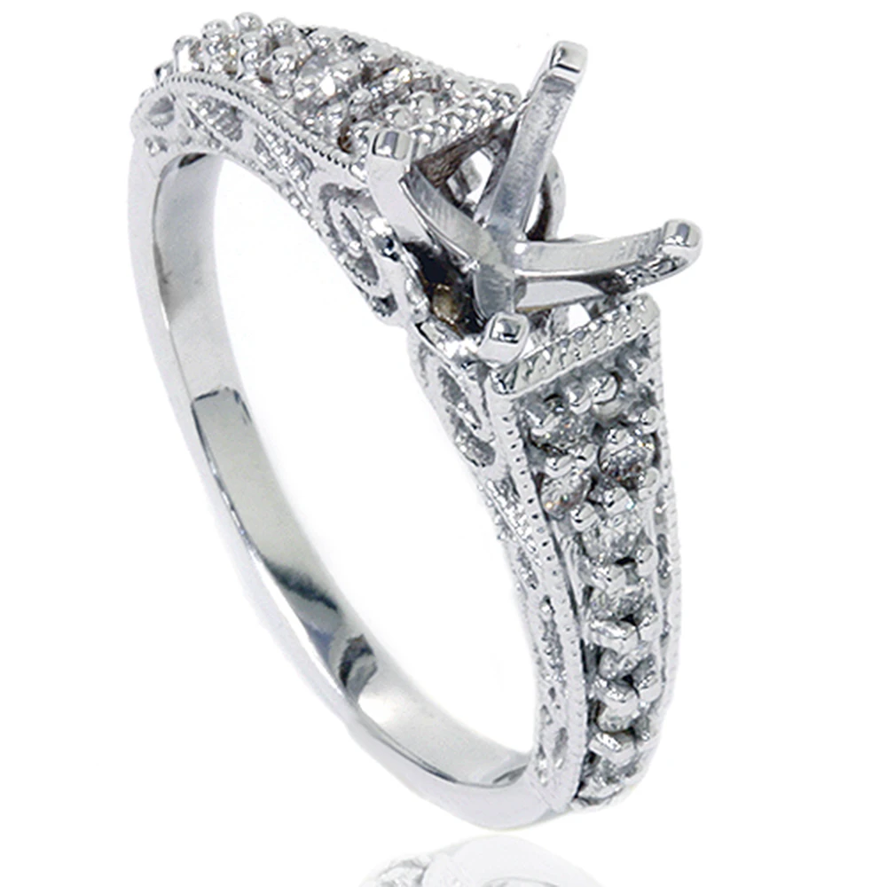 3/8ct Vintage Diamond Engagement Ring Mount 14K White Gold (G-H, SI)