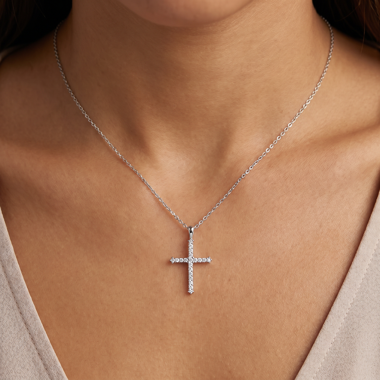 14K White Gold 1/2ct Diamond Cross Pendant Necklace (G-H, I1)