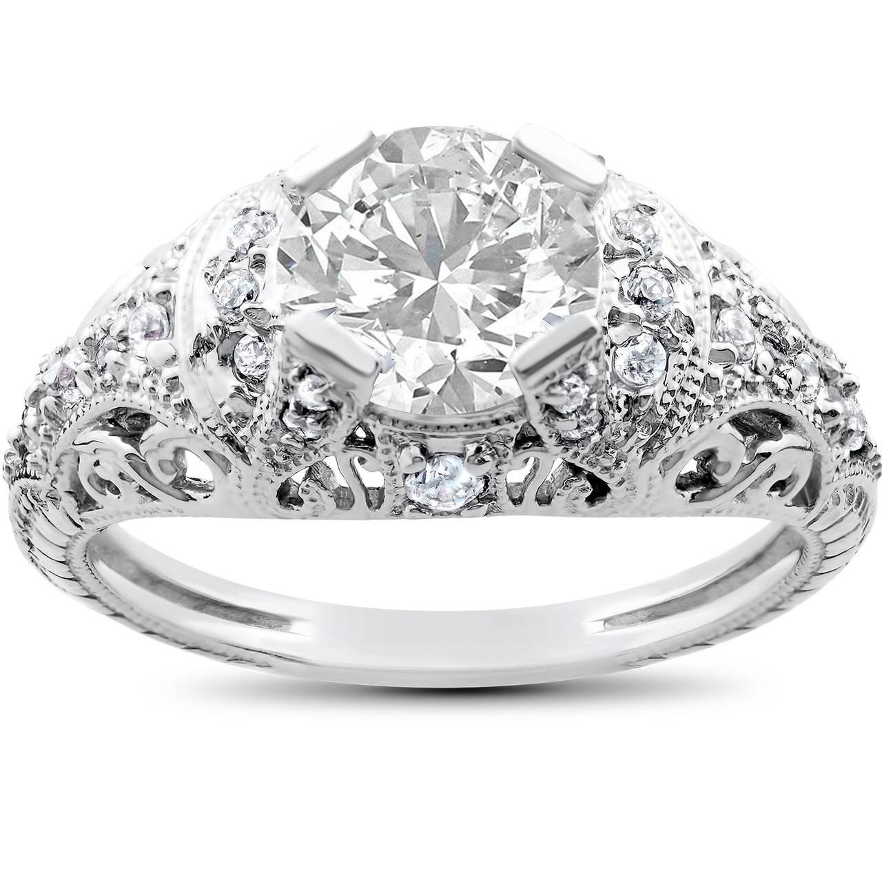 Lab Grown Diamond Engagement Ring 1 1/5ct Filligre Antique 14K White Gold (G-H, VS)