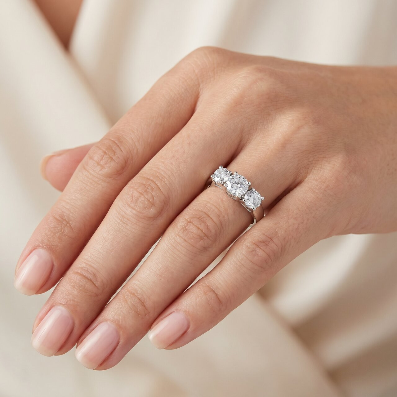 2ct Three Stone Diamond Engagement Ring 14k White Gold (H-I, I2-I3)