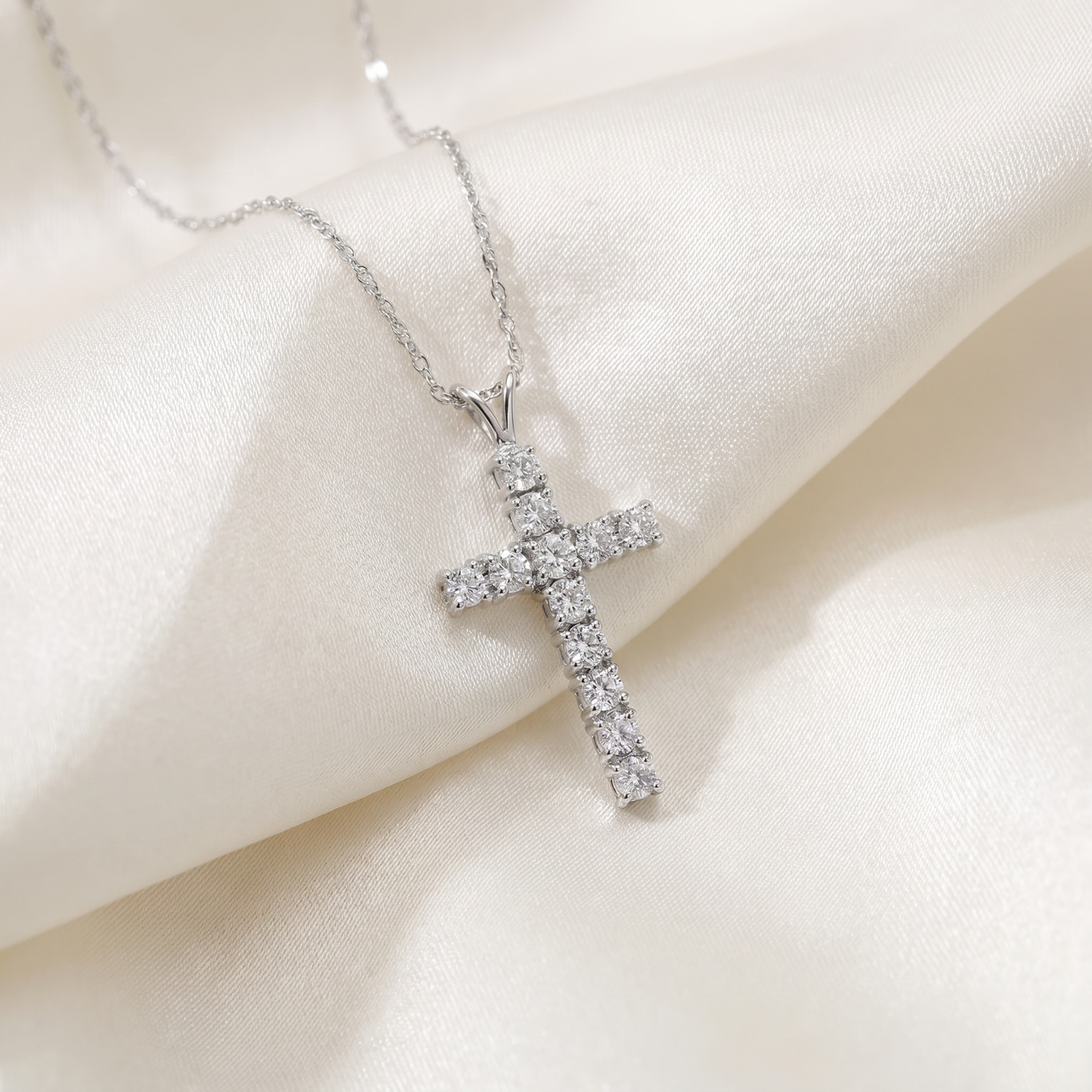 1 Ct Diamond Cross Pendant Necklace 18 