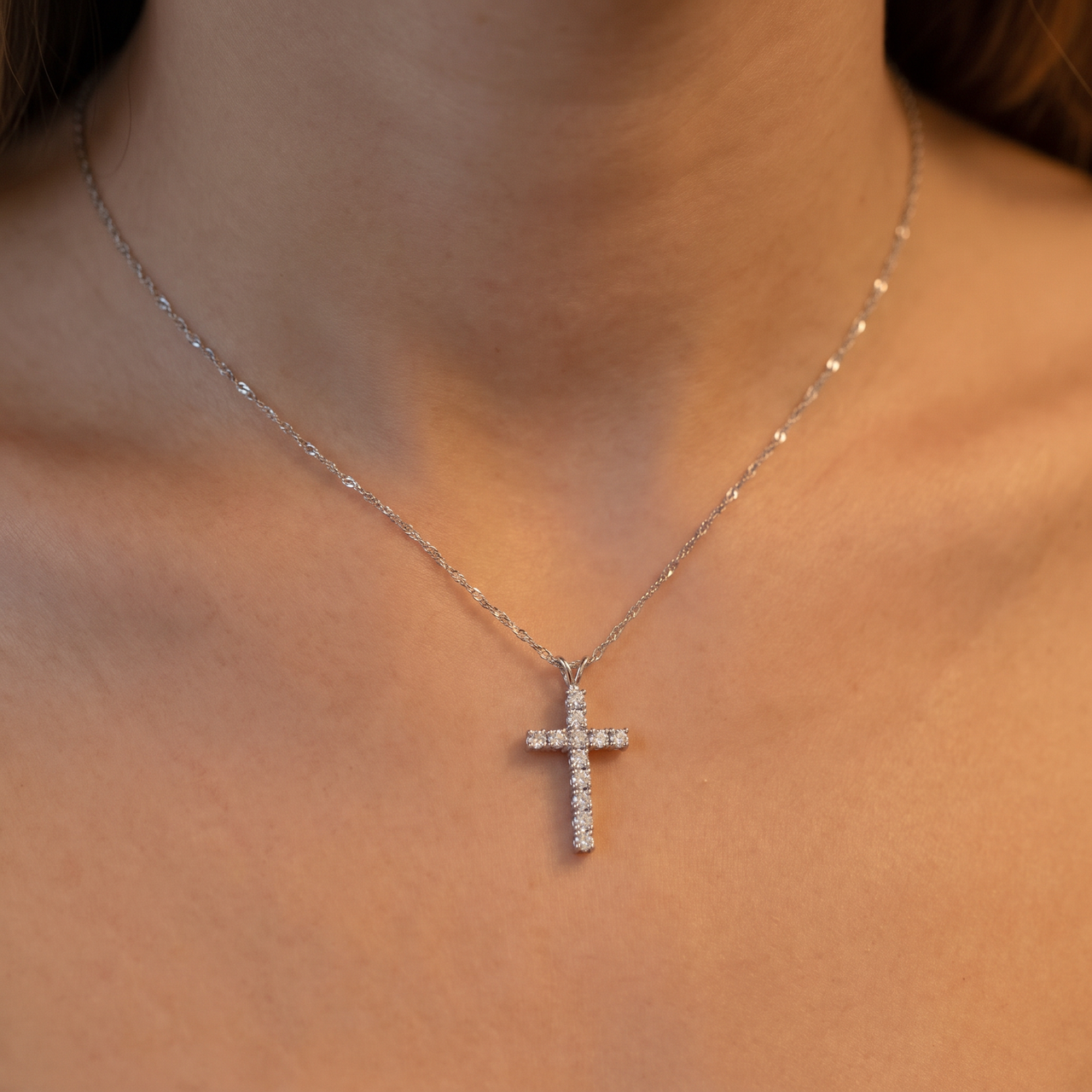 1 Ct Diamond Cross Pendant Necklace 18" 14k White Gold (G-H, I1)