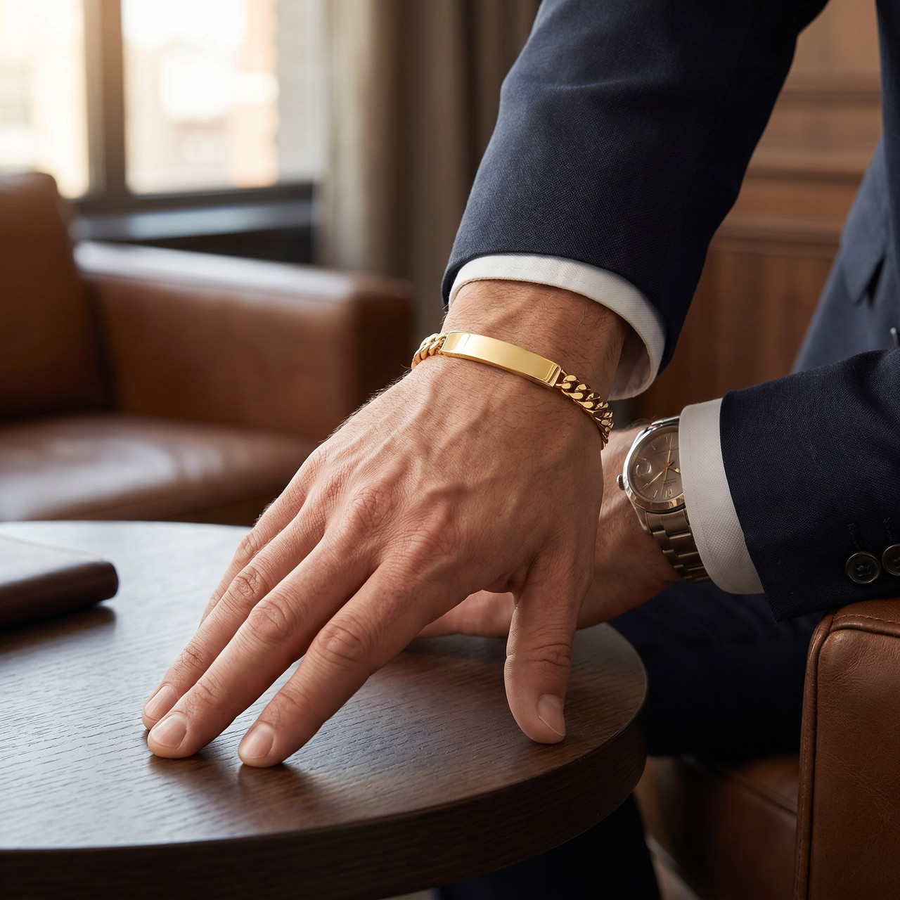 Men's Cuffed Link 14k Gold (29gram) or Platinum (47gram) 6-8mm Bracelet 8.5"