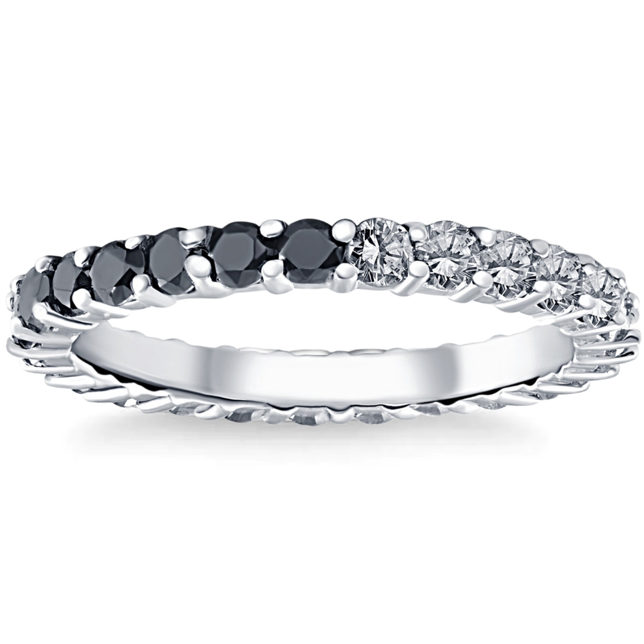 1 1/4Ct Black & White Diamond Eternity Stackable Wedding Ring 10k White Gold (G-H, I1) 1 1/4Ct Black & White Diamond Eternity Stackable Wedding Ring 10k White Gold (G-H, I1)