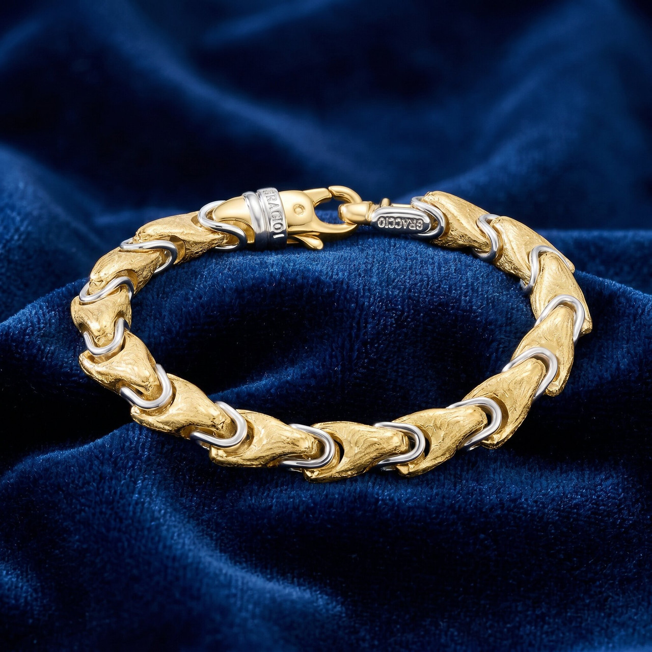 Men's 14k Gold (64gram) or Platinum (103gram) 8mm Link Byzantine Bracelet 8.5"