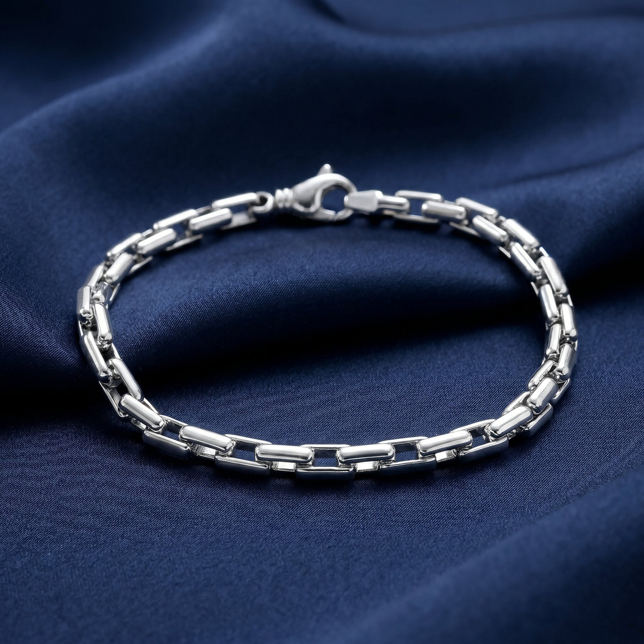 Men's Round & Box Like 14k Gold (28gram) or Platinum (45gram) 5.5mm Link Bracelet 8.5"