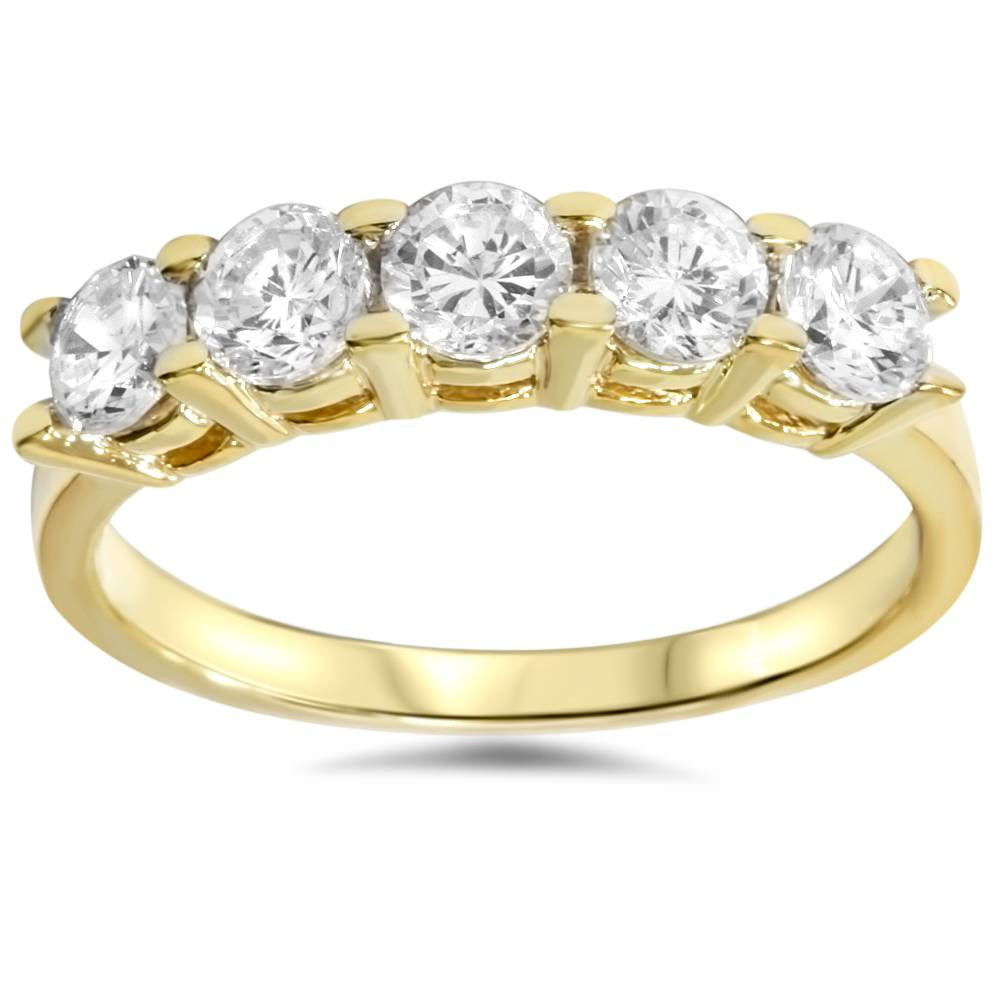 1 1/4ct Diamond Wedding 14k Yellow Gold Anniversary Ring 5-Stone High Polished (G-H, I1)