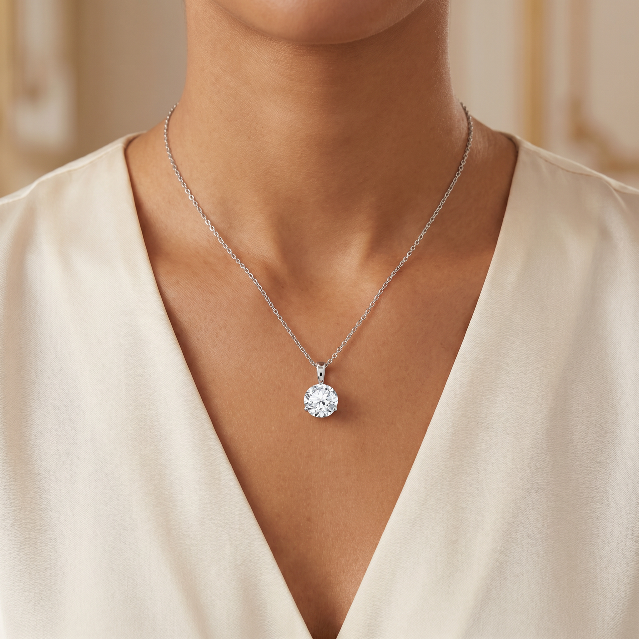 2 ct Solitaire Lab Grown Round Cut Diamond Pendant 14k Gold Necklace 18" (F-G, SI)