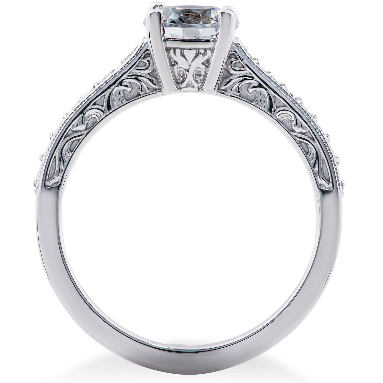 1 1/6 ct Lab Created Eco Friendly Diamond Vintage Engagement Ring 14k White Gold (F-G, VS)
