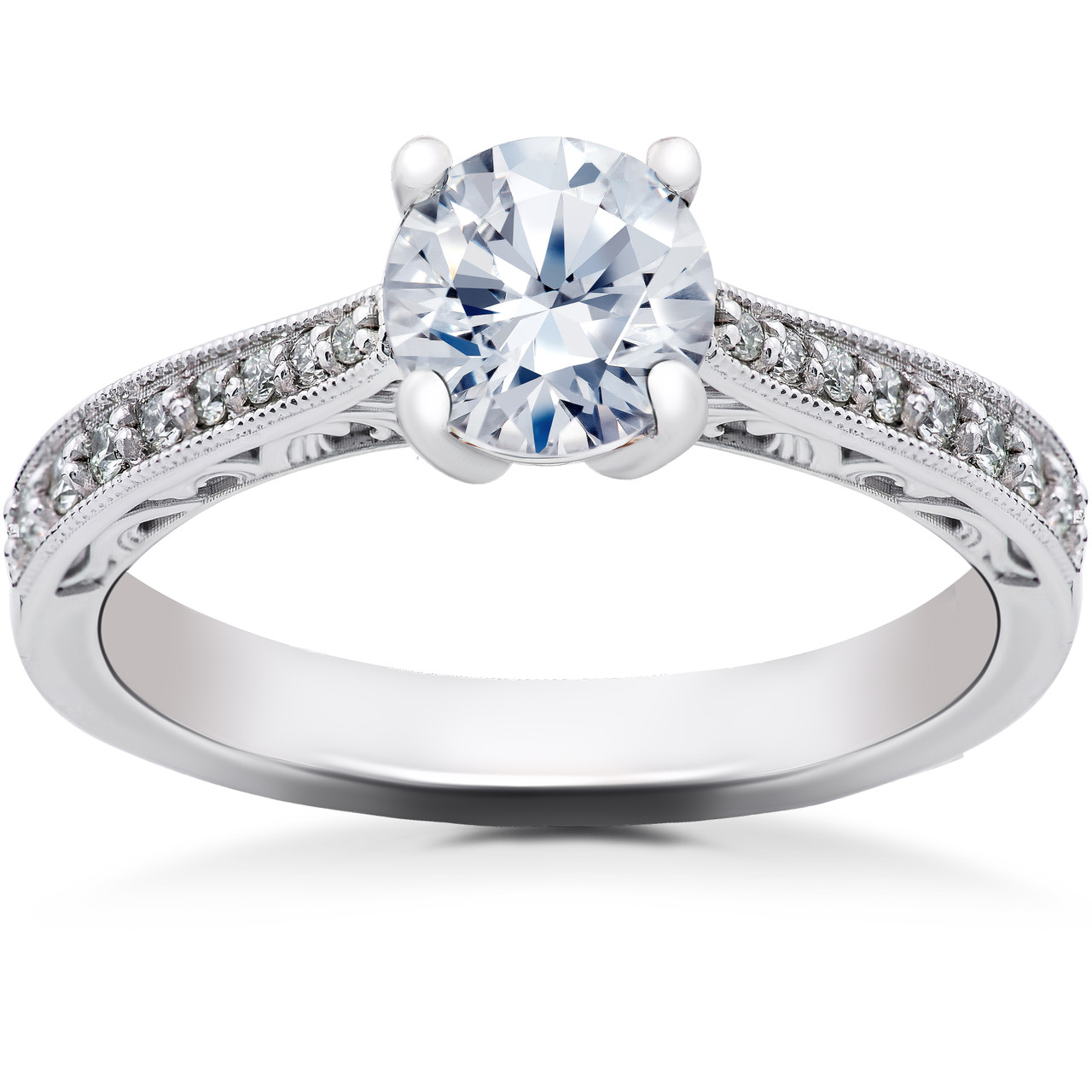 1 1/6 ct Lab Created Eco Friendly Diamond Vintage Engagement Ring 14k White Gold (F-G, VS)