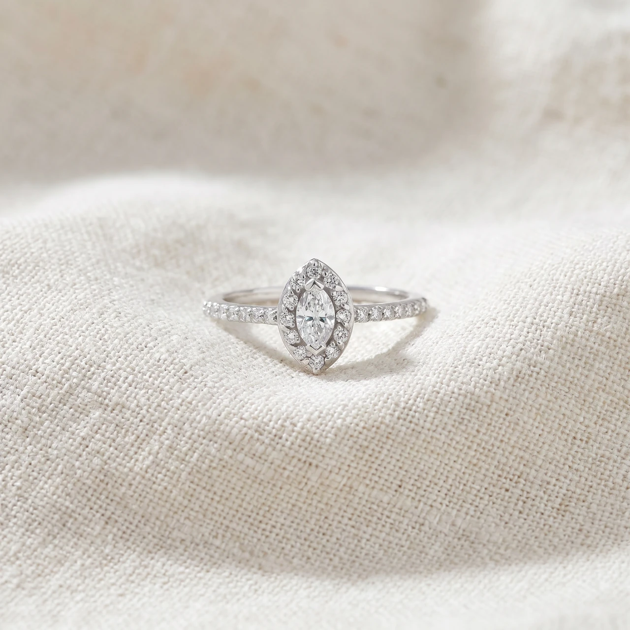 1/2ct Halo Marquise Diamond Engagement 14K White Gold Ring Lab Grown (F-G, VS)