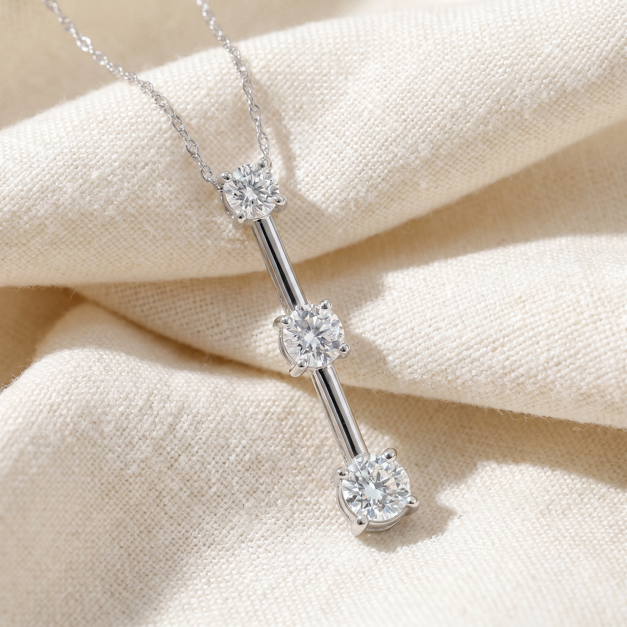 1 1/2Ct Three Stone Diamond Pendant Past Present Future Necklace 14k White Gold (G-H, SI)
