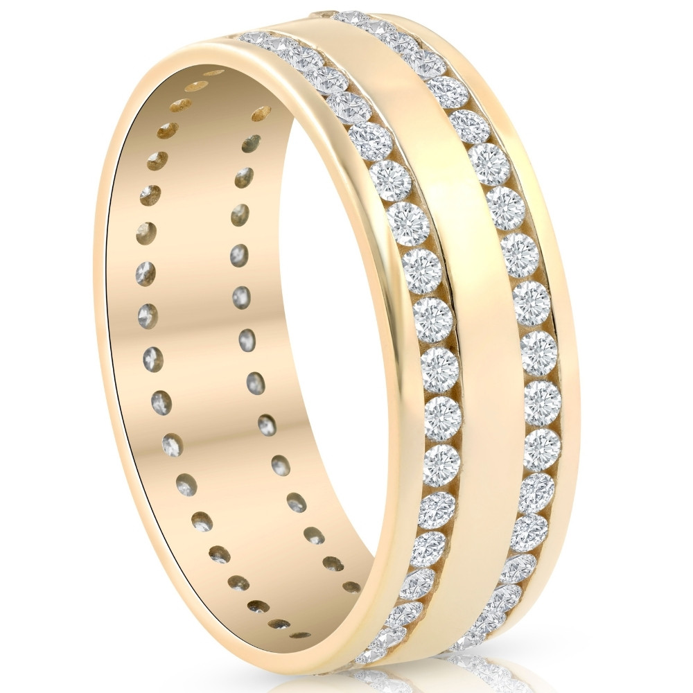 1 1/2ct Diamond Double Row Eternity Ring 14k Yellow Gold 7.5mm Wide Flat Band (G-H, I1)