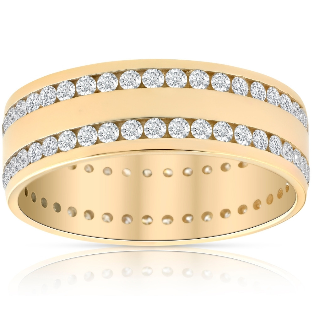 1 1/2ct Diamond Double Row Eternity Ring 14k Yellow Gold 7.5mm Wide Flat Band (G-H, I1)