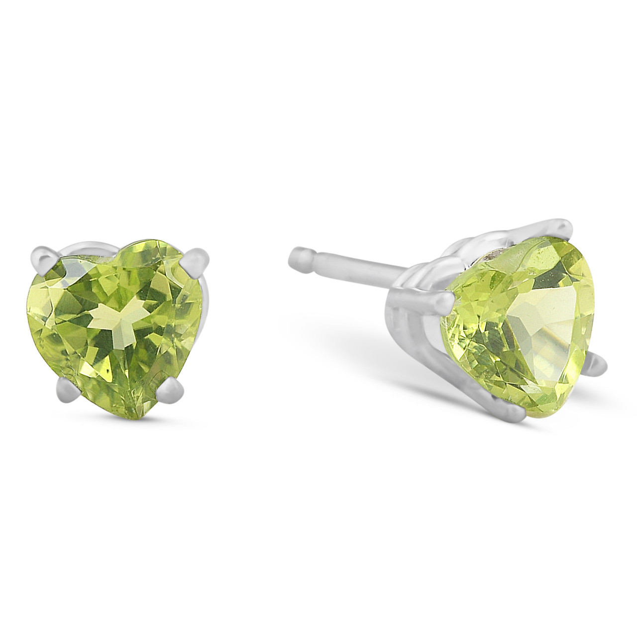 1ct Heart Shape Peridot Studs Solid 14K White Gold