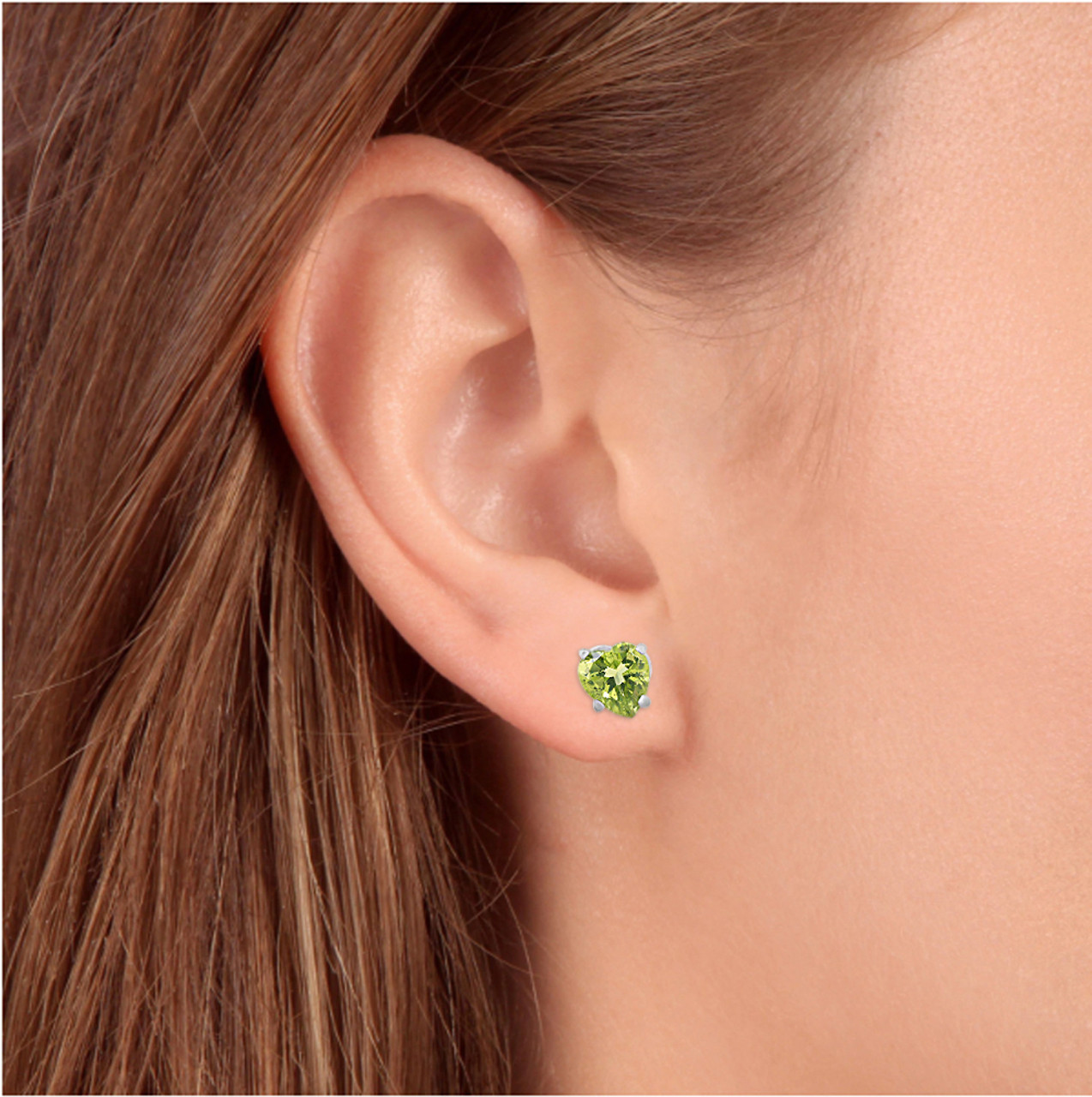 1ct Heart Shape Peridot Studs Solid 14K White Gold