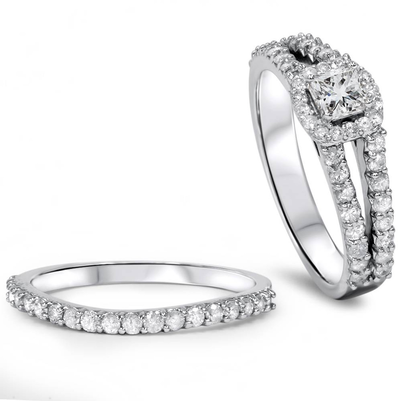 1 Carat Princess  Cut Diamond  Halo Engagement Wedding  Ring  
