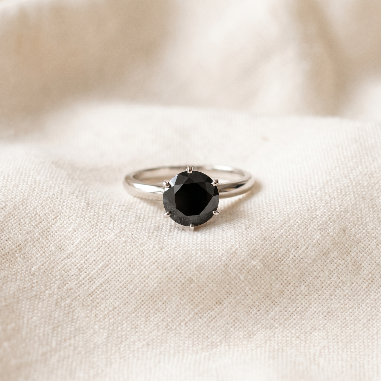 5.50 TCW 14k White Gold Round Cut AAA Black Diamond Solitaire Engagement Ring (Black, I2-I3)