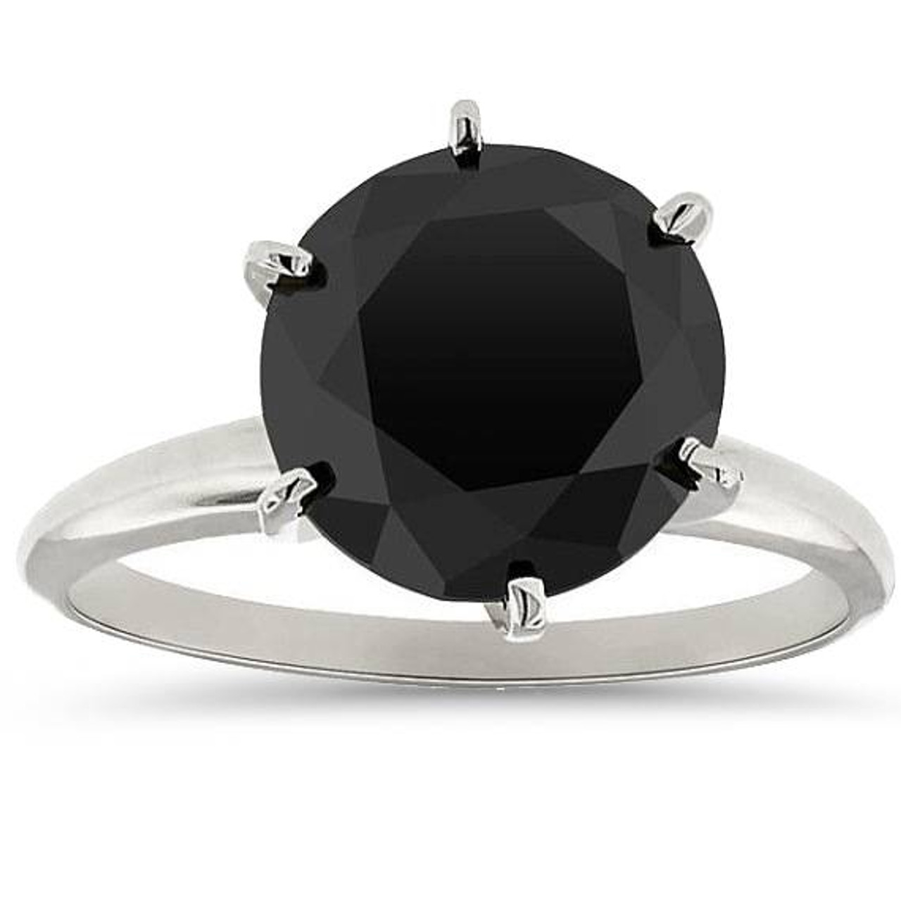5.50 TCW 14k White Gold Round Cut AAA Black Diamond Solitaire Engagement Ring (Black, I2-I3)