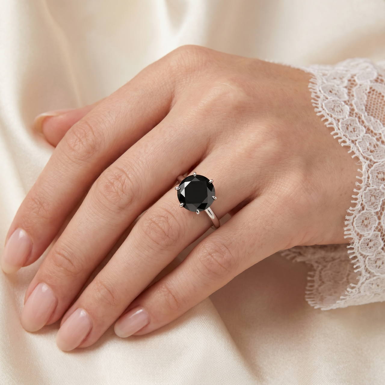 5.50 TCW 14k White Gold Round Cut AAA Black Diamond Solitaire Engagement Ring (Black, I2-I3)