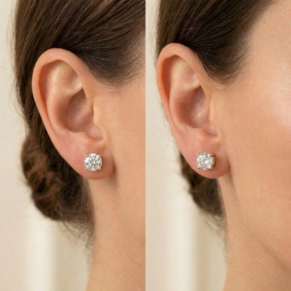 2 Carat Lab Grown Diamond Studs 14K Yellow Gold With Screw Backs (F-G, SI)