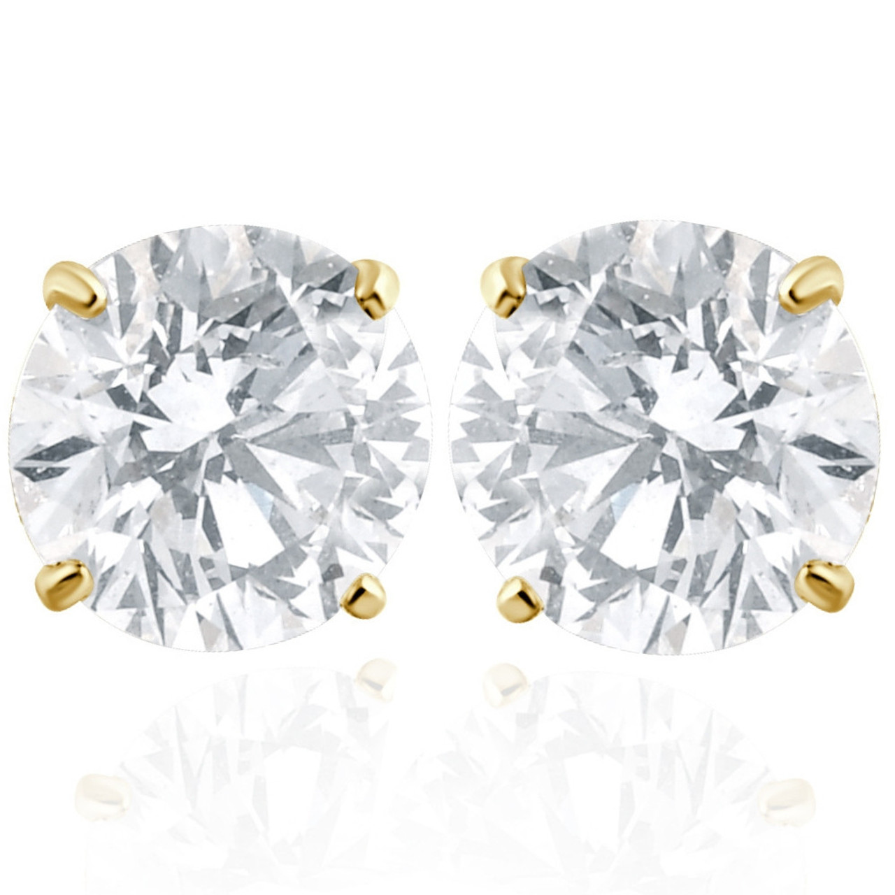 2 Carat Lab Created Diamond Studs 14K Yellow Gold With Screw