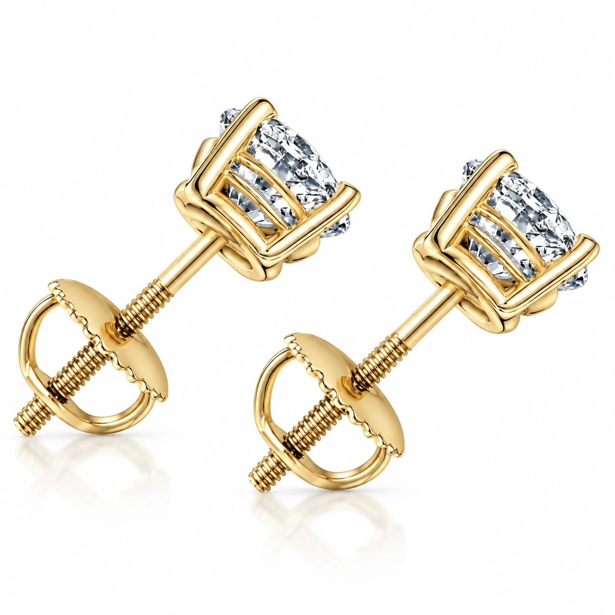 2 Carat Lab Grown Diamond Studs 14K Yellow Gold With Screw Backs (F-G, VS)
