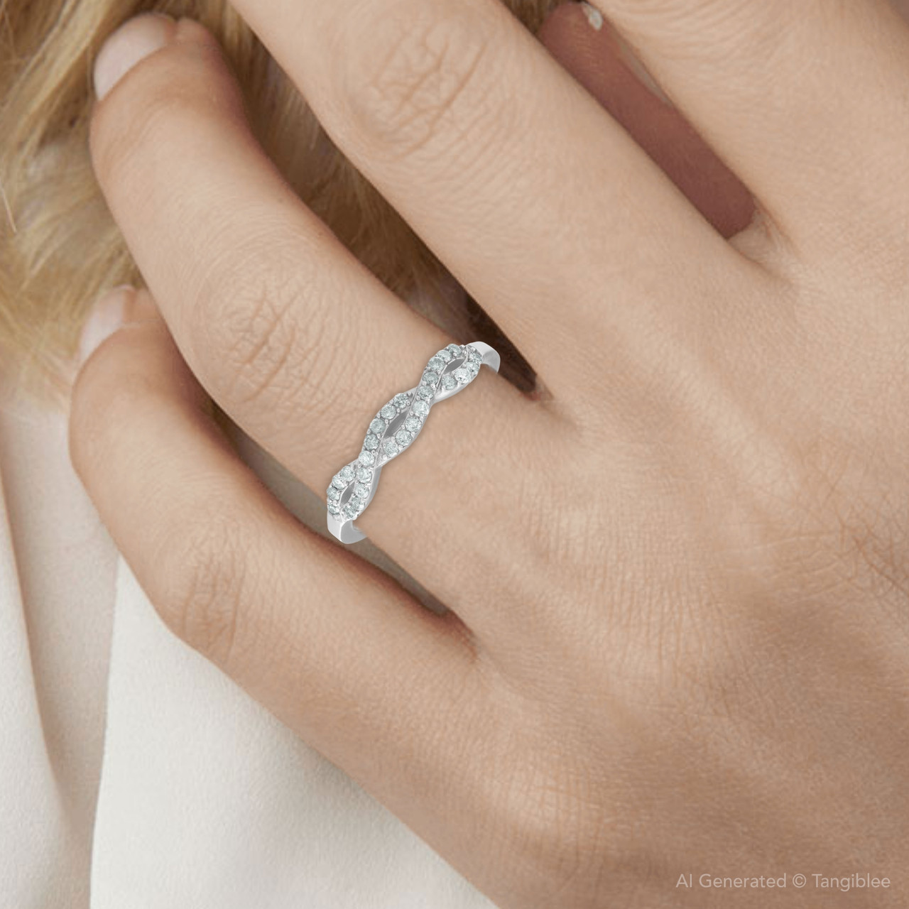 1/4ct Infinity Diamond Stackable Women's Wedding Ring White Gold Band (G-H, I2-I3)