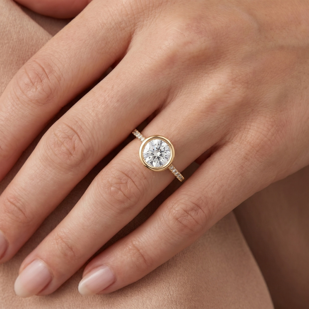 1 3/4 ct Charlotte Diamond Engagement Ring 14k Yellow Gold Lab Grown Bezel Round (F-G, VS2-SI1)