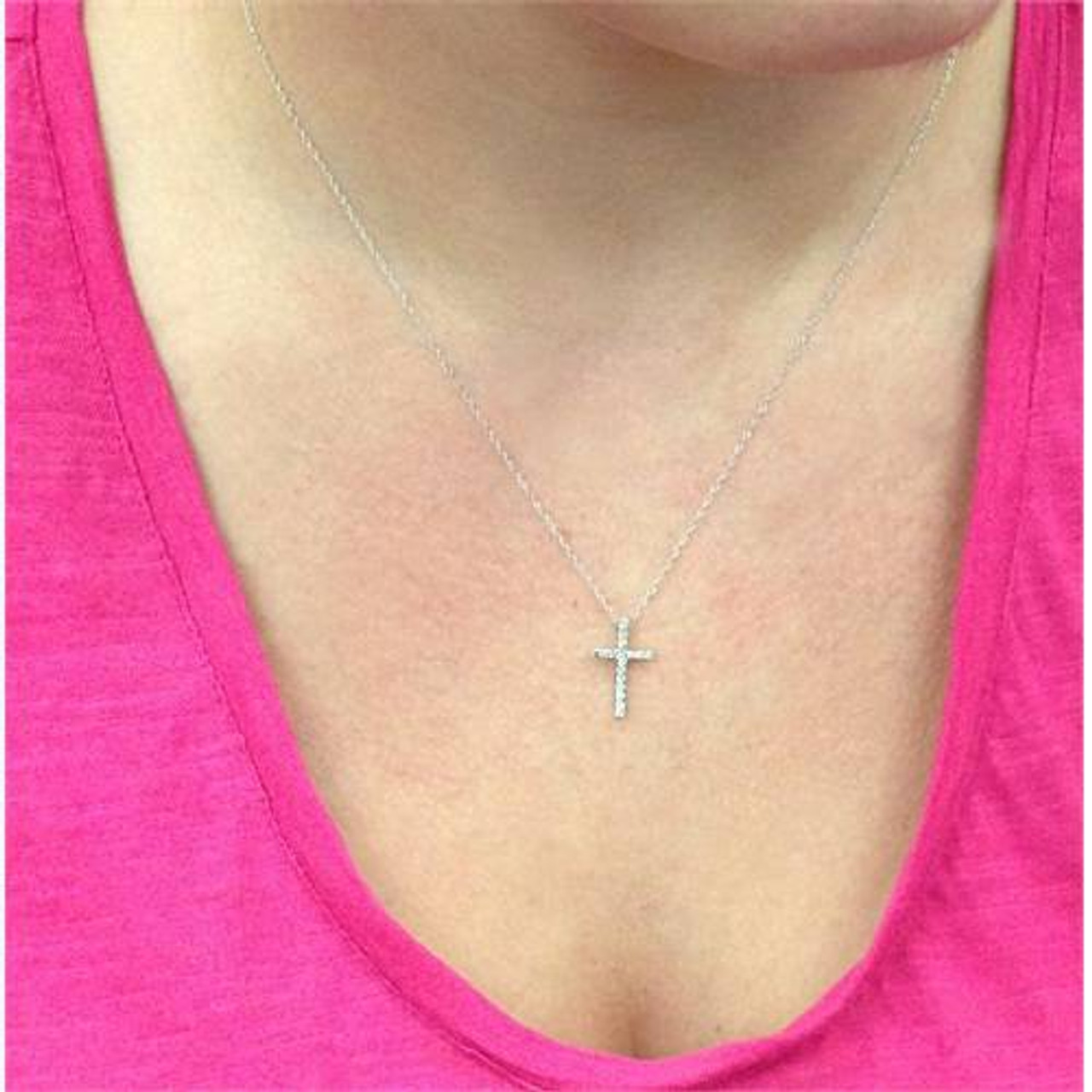 1/6ct Diamond Cross Pendant 14K White Gold 1/2" (G-H, VS) 1/6ct Diamond Cross Pendant 14K White Gold 1/2" (G-H, VS)