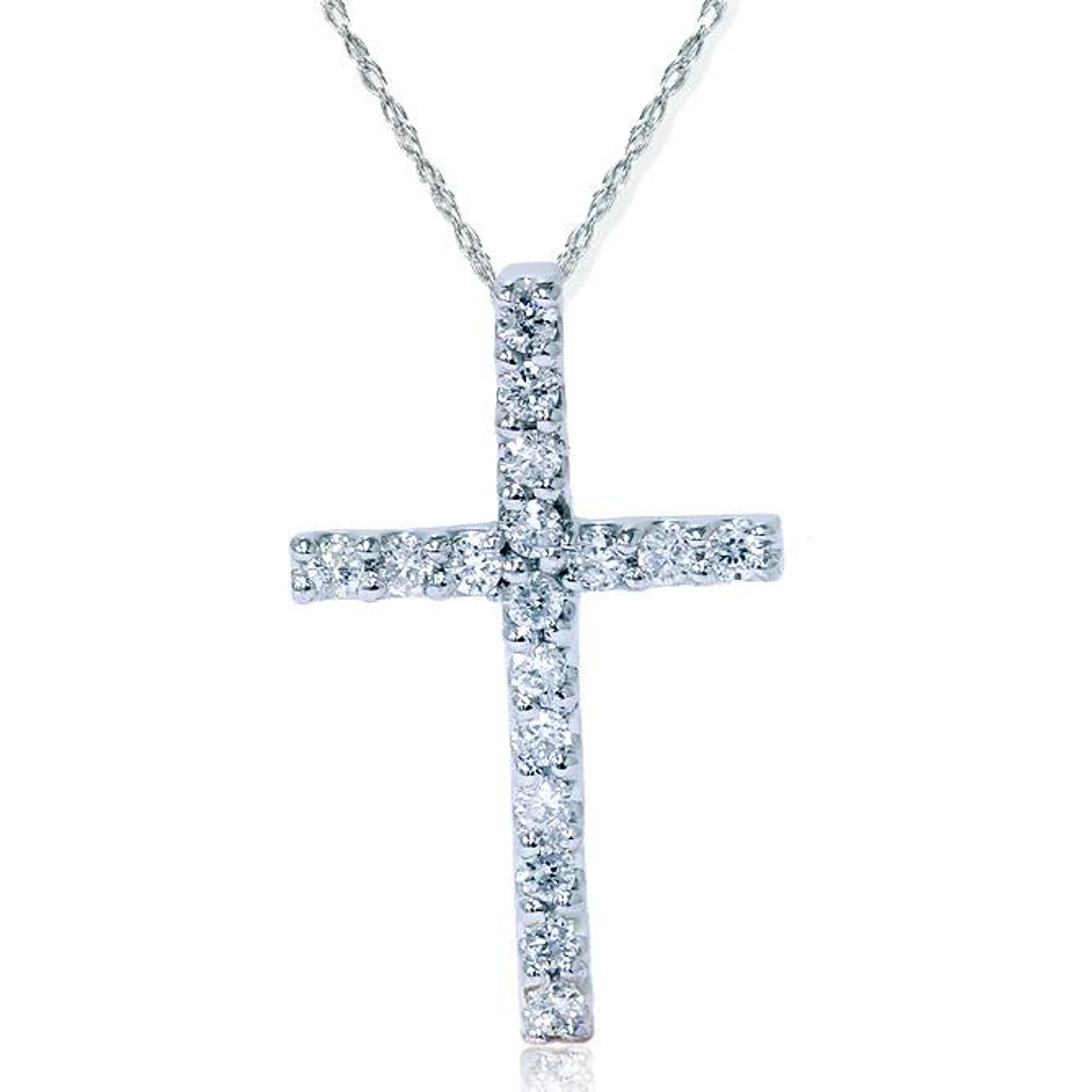 1/6ct Diamond Cross Pendant 14K White Gold 1/2