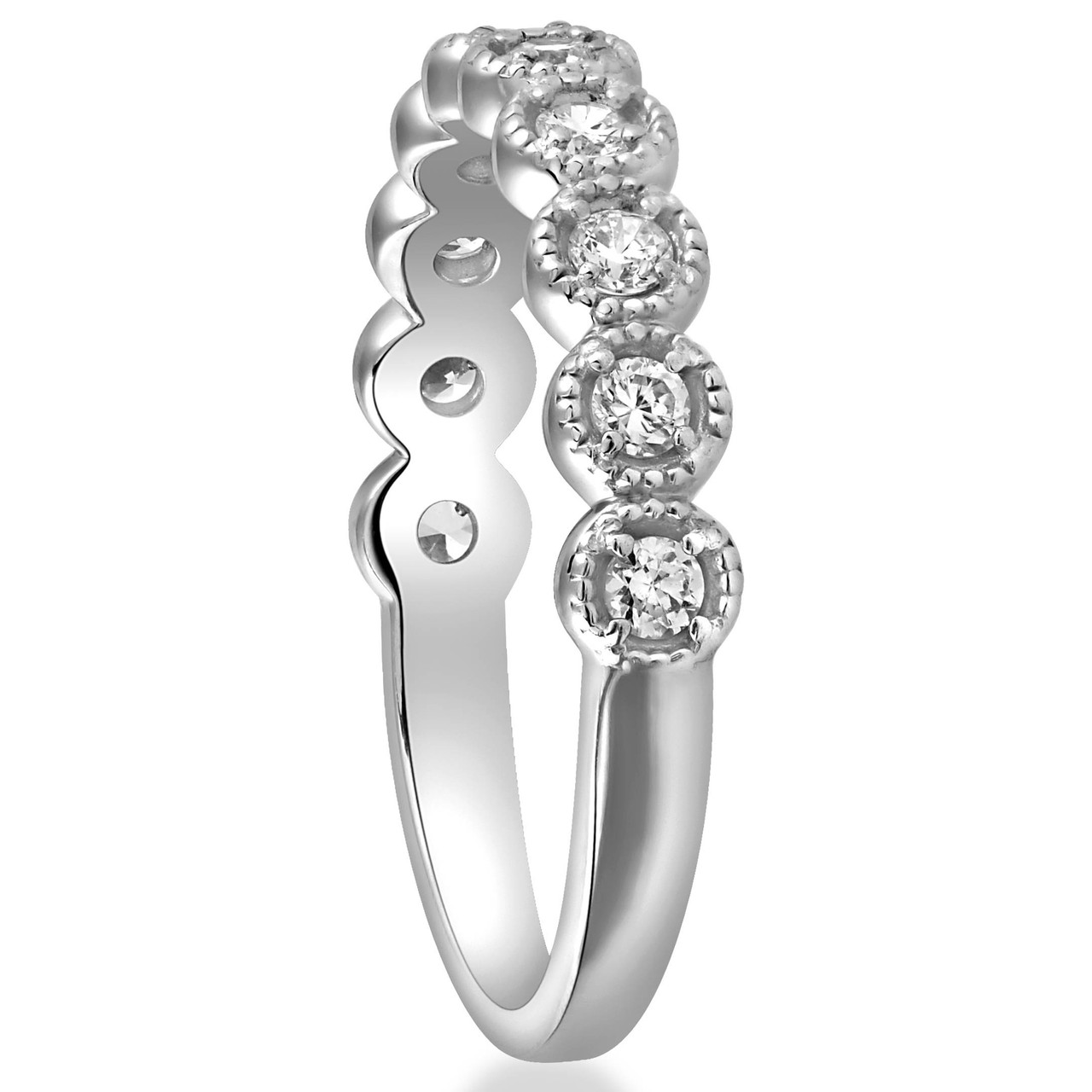 1/2ct Diamond Ring Vintage Beaded Womens Wedding Band Antique 14k WG (H-I, SI)