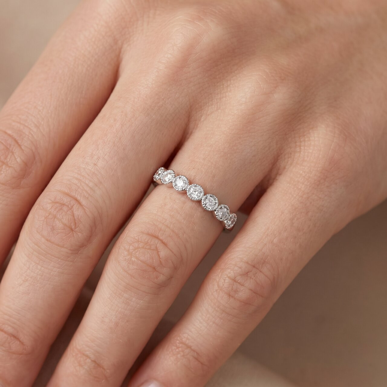 1/2ct Diamond Ring Vintage Beaded Womens Wedding Band Antique 14k WG (H-I, SI)