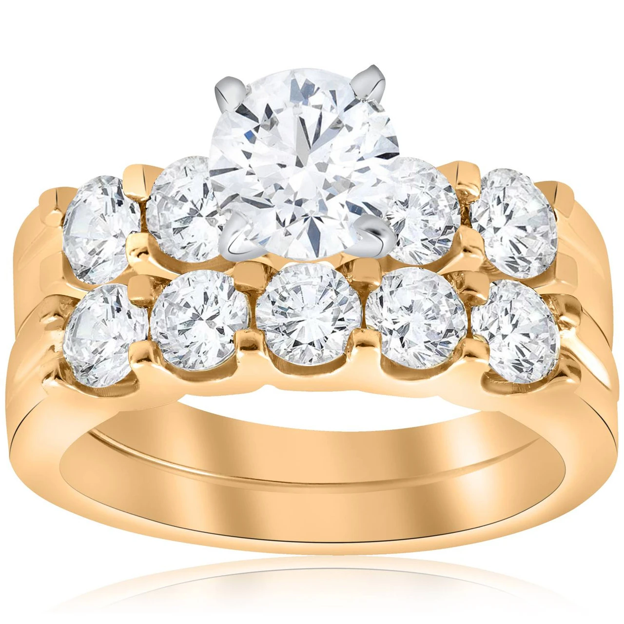 2 3/4 ct Diamond Engagement Wedding Ring Set 14k Yellow Gold Lab Grown (F-G, VS)