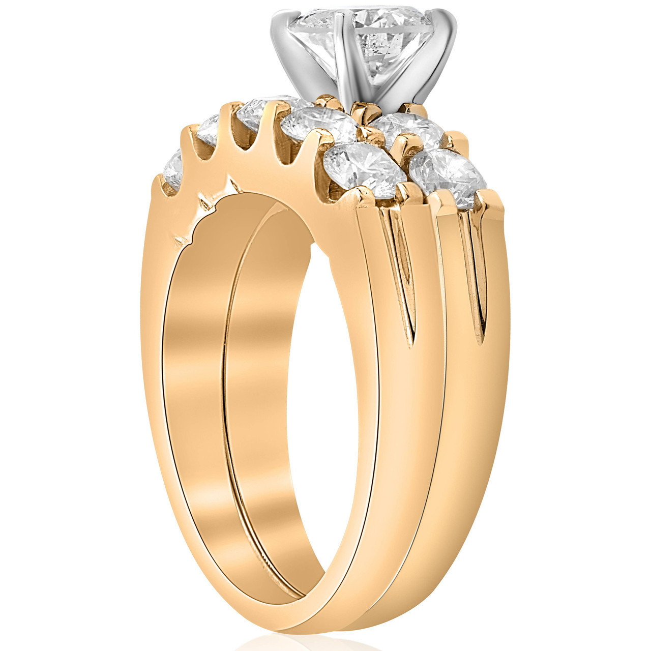 2 3/4 ct Diamond Engagement Wedding Ring Set 14k Yellow Gold Lab Grown (F-G, VS)