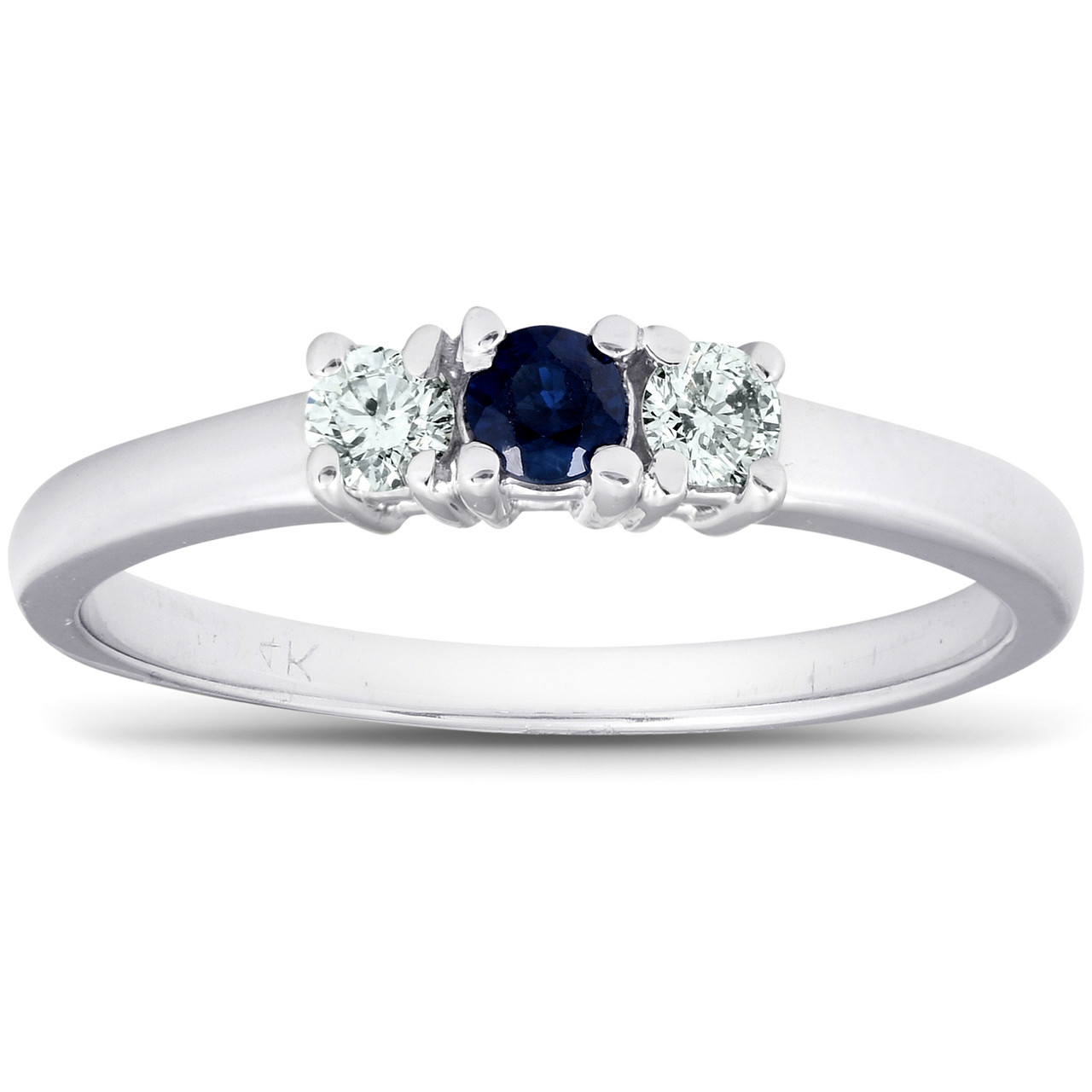 1/4ct 3 Stone Blue Sapphire Diamond Ring 14k White Gold (G-H, I1)