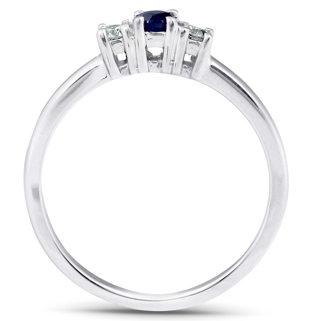 1/4ct 3 Stone Blue Sapphire Diamond Ring 14k White Gold (G-H, I1)