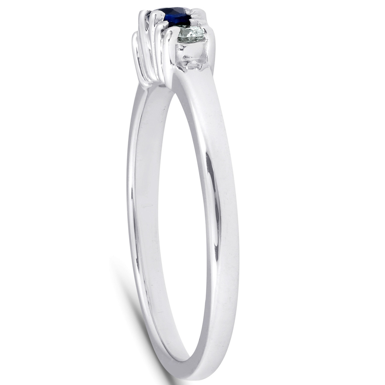 1/4ct 3 Stone Blue Sapphire Diamond Ring 14k White Gold (G-H, I1)
