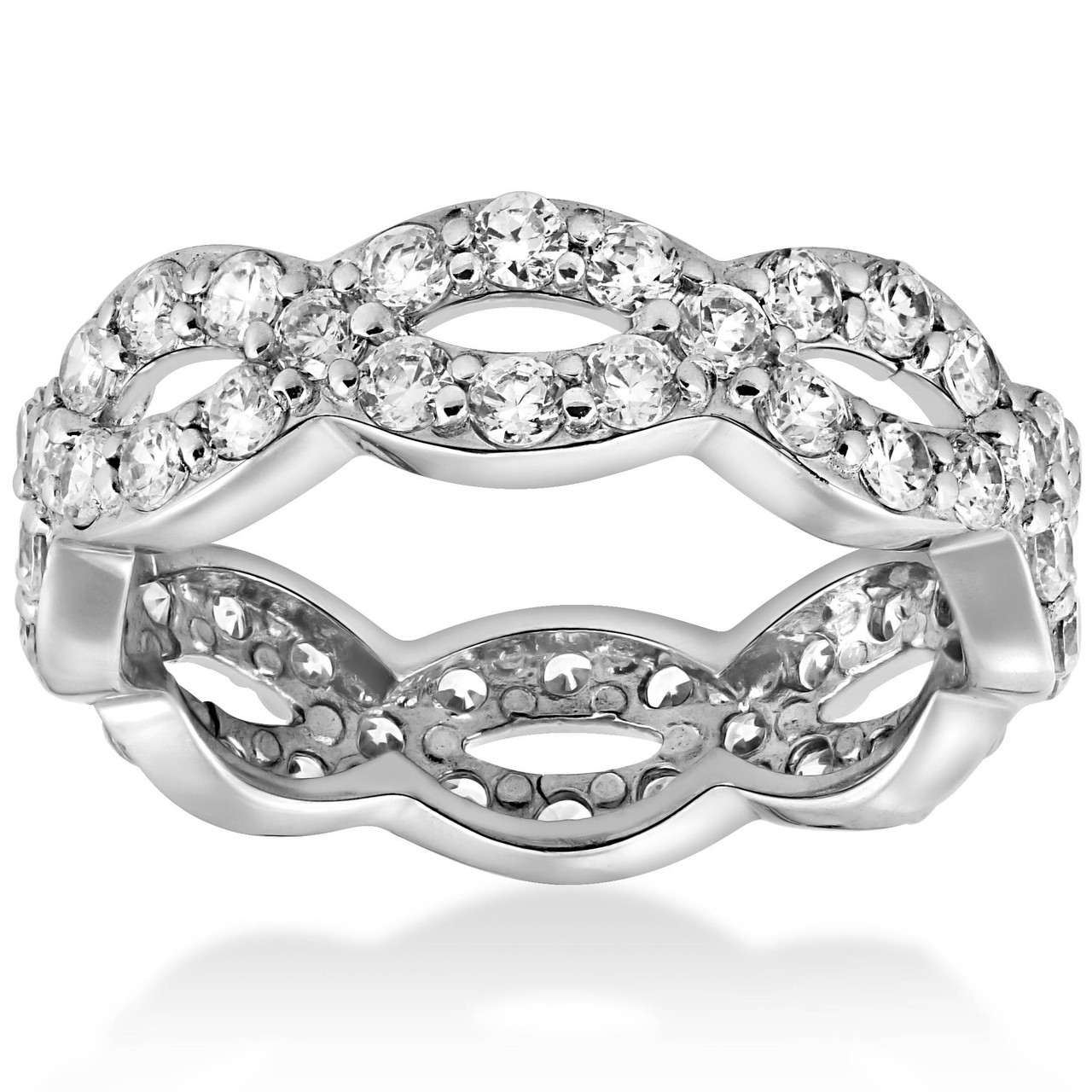 1 cttw Diamond Infinity Eternity Wedding Anniversary Ring 14K White Gold (G-H, I2-I3)