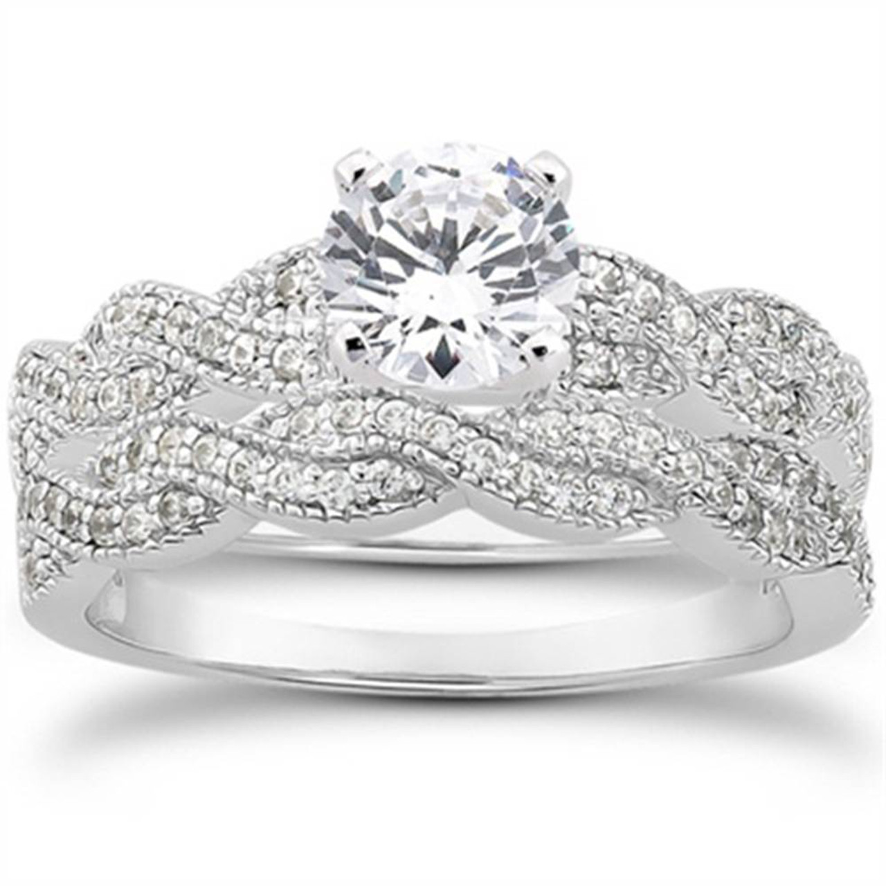 5/8ct Pave Diamond Infinity Engagement Wedding Ring Set Vintage