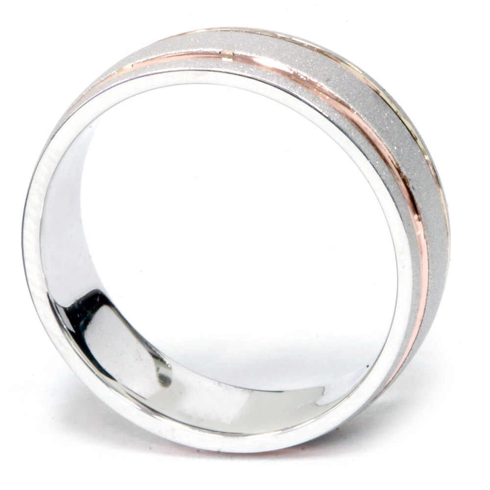 Mens 14k Rose & White Gold Two Tone 7MM Brushed Wedding Band
