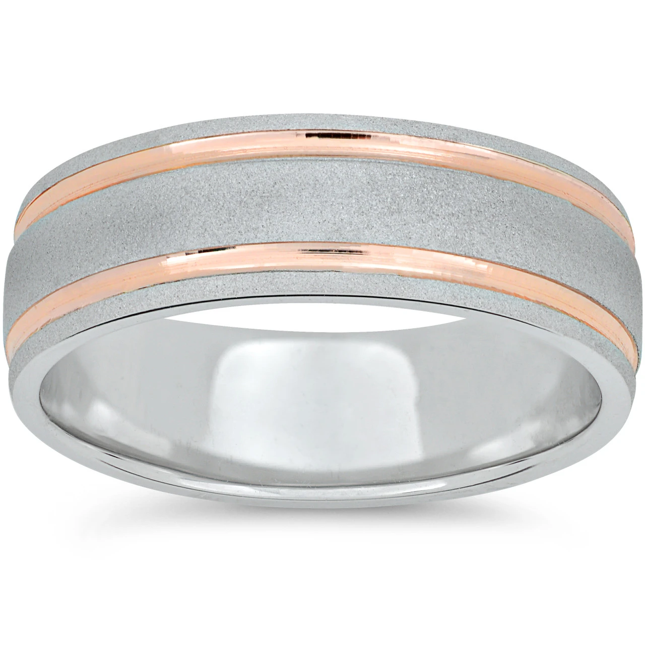 Mens 14k Rose & White Gold Two Tone 7MM Brushed Wedding Band