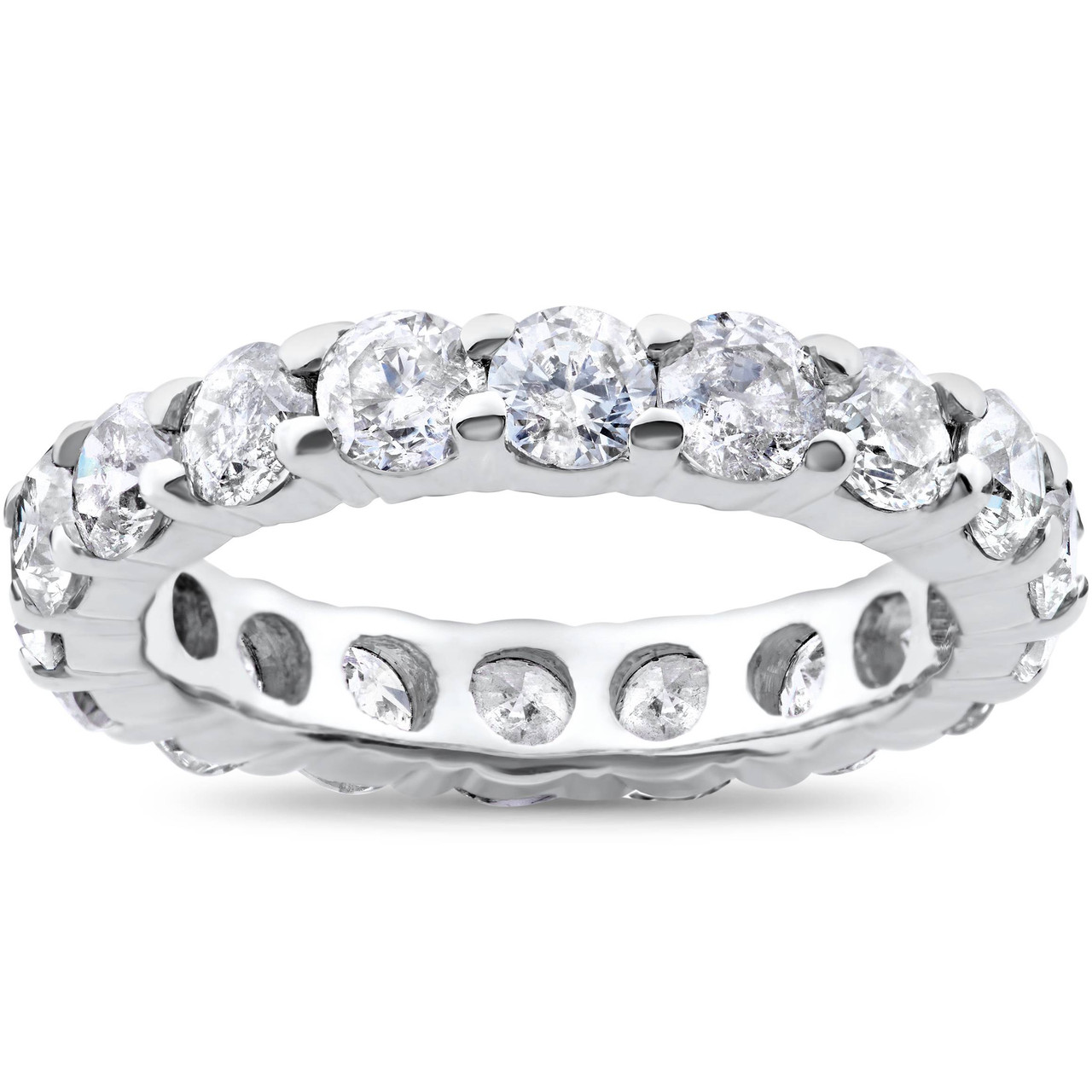 4ct Diamond Eternity Round Solitaire Wedding Ring 14K White Gold (G-H, SI)