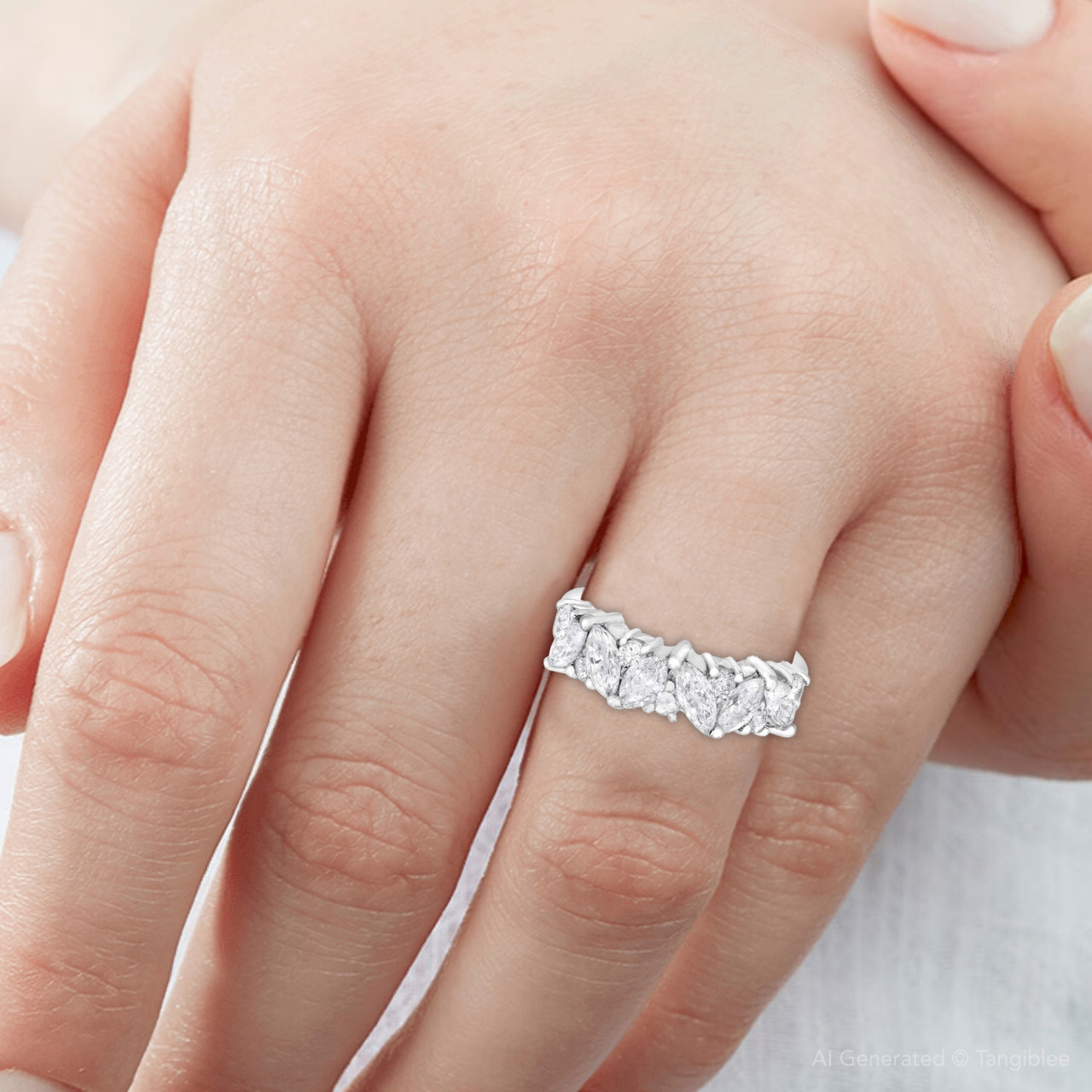 1 1/2ct Fancy Marquise Diamond Wedding Ring Womens Stackable Band 14k White Gold (G-H, SI)
