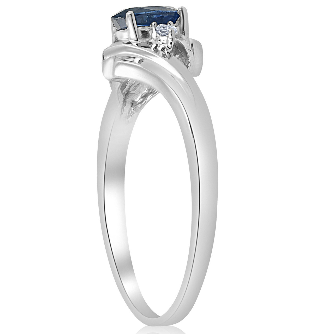 1/2ct Oval Blue Sapphire Diamond Ring 14K White Gold (G-H, I2-I3)