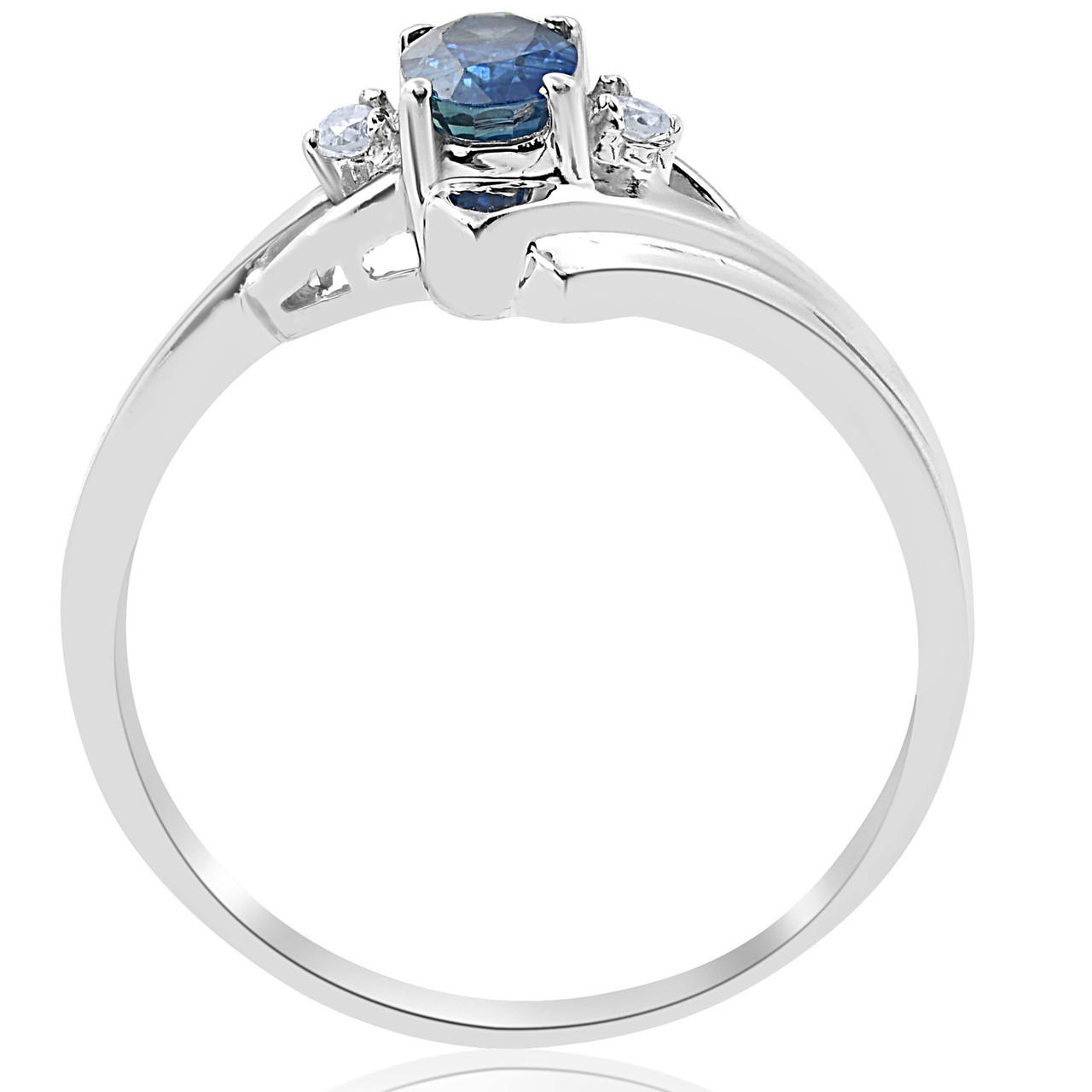 1/2ct Oval Blue Sapphire Diamond Ring 14K White Gold (G-H, I2-I3)